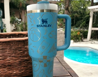 Vaso Stanley Quencher de 40 oz con asa, grabado, piscina, natación, flotador