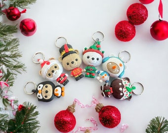 Articulated Snowman, Elf, Gingerbread, Nutcracker, Santa, or Penguin Bear Buddy Keychain - Charm, Stocking Stuffer, 3D Printed Christmas