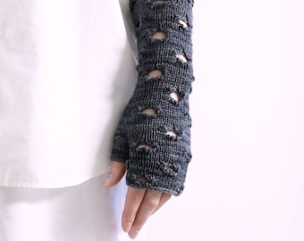 Knitted Hand Warmers PDF Pattern - RUIN Fingerless Gloves