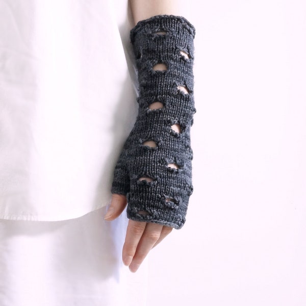 Knitted Hand Warmers PDF Pattern - RUIN Fingerless Gloves