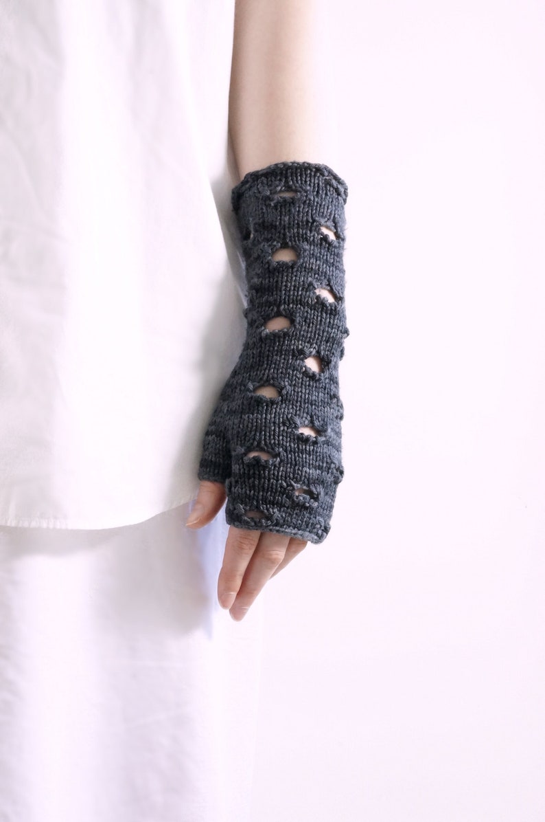 Knitted Hand Warmers PDF Pattern RUIN Fingerless Gloves image 1