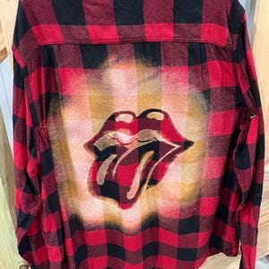 Rolling Stones hand bleached flannel/new/unisex/red black plaid