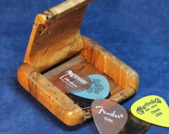Pocket Box, Wooden, Hand-made, Ring Box, also for Guitar Picks, Coins, etc. , Wormy Apple Wood, OOAK  (Item #176)