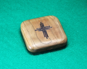 Wooden Rosary Box, Pocket Box, Hand Made, Canary Wood, Pyrography, Interwoven Cross, OOAK  (Item #166)