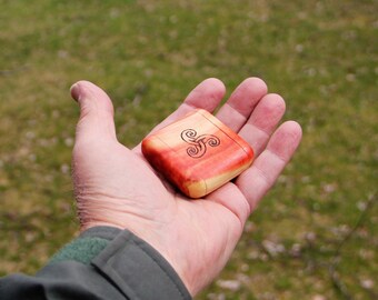 Pocket Box, Wooden, Hand-made, Ring Box, also for Guitar Picks, Coins, etc. , Box Elder Wood, Pyrography, OOAK  (Item #106)