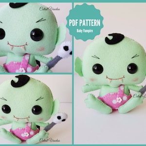 PDF PATTERN. Baby Vampire Gothic Horror Plush PDF Felt Pattern