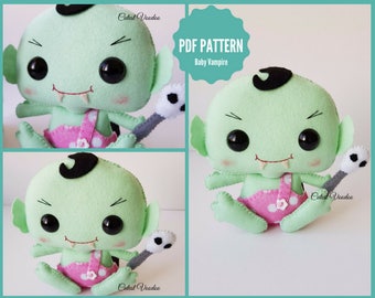 PDF PATTERN. Baby Vampire Gothic Horror Plush PDF Felt Pattern