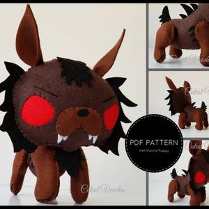 PDF PATTERN. Hell Hound Puppy Horror plush PDF Felt Pattern