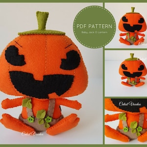 PDF PATTERN. Baby Jack O Lantern Halloween Gothic Horror Plushie PDF Felt Pattern