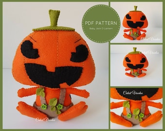 PDF PATTERN. Baby Jack O Lantern Halloween Gothic Horror Plushie PDF Felt Pattern