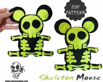 PDF MUSTER: Skelett Maus Gothic Filzspielzeug Schnittmuster