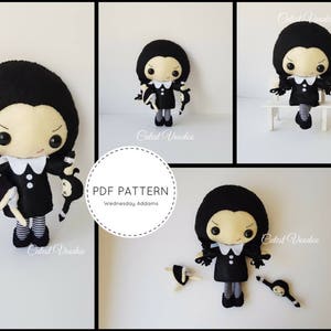 PDF PATTERN. Wednesday Addams Gothic Horror Plushie PDF Felt Pattern