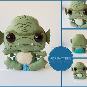 PDF PATTERN. Baby Black Lagoon Monster Horror Gothic PDF Felt Pattern