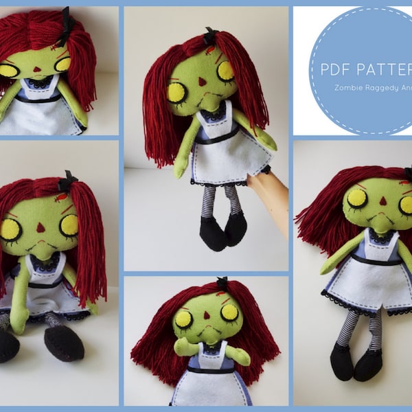 PDF PATTERN. Zombie Raggedy Ann Gothic Horror Plush PDF Felt Pattern