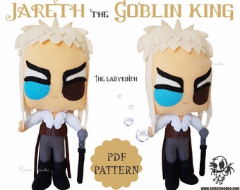 PDF PATTERN. Jareth the Goblin King The Labyrinth David Bowie Felt Doll Pattern
