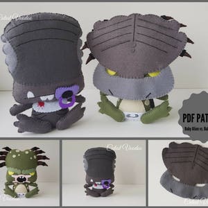 PDF PATTERN. Baby Alien vs. Baby Predator Gothic Horror PDF Felt Sewing Pattern