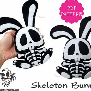 PDF PATTERN. Skeleton Bunny Gothic Horror Felt Toy Pattern