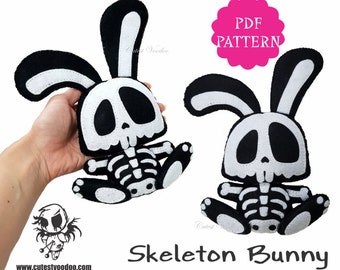 PDF PATTERN. Skeleton Bunny Gothic Horror Felt Toy Pattern