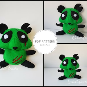 PDF PATTERN. Zombie Panda Gothic Horror Plush PDF Felt Pattern