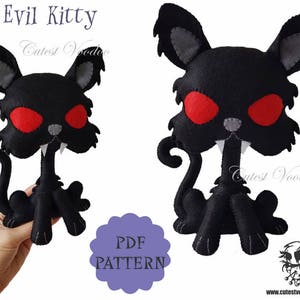 PDF PATTERN. Evil Kitty Black Cat Gothic Felt Pattern