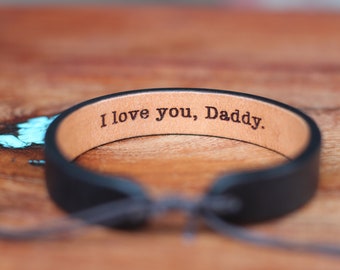 Gift for dad- Dad gift- Father's day- Men's leather bracelet-hidden message bracelet-Personalized leather bracelet-custom- -gift for men