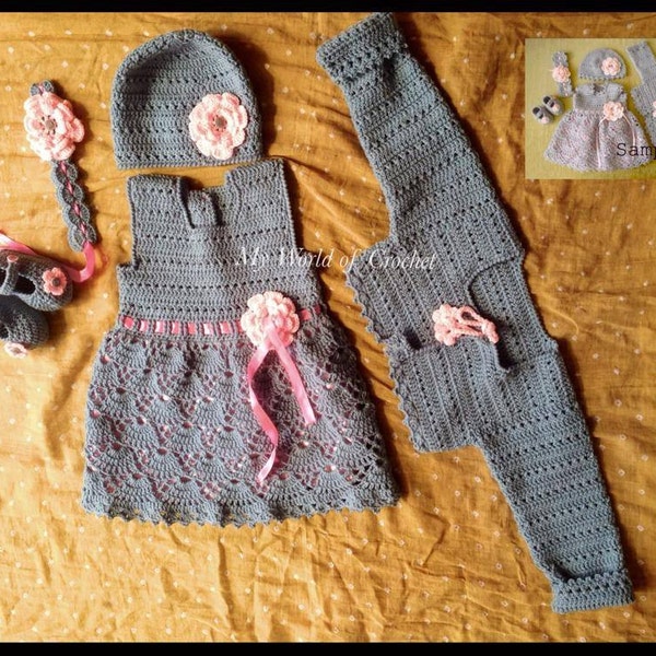 Baby Girl Dress shrug cap shoe hairband Crochet pattern