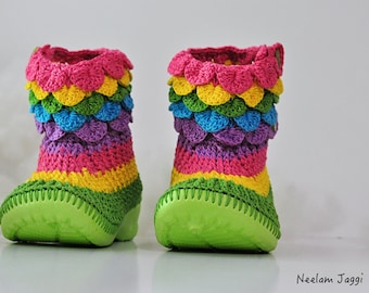 Crochet multi Color boots pattern , crocodile stitch boots