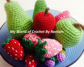 Fruits Pattern, Crochet Pattern fruits , Crochet 3 fruits, PEAR APPLE STRAWBERRY