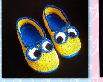 Minion gehaakt slipperpatroon, gehaakte minionschoen, minions voor kinderen