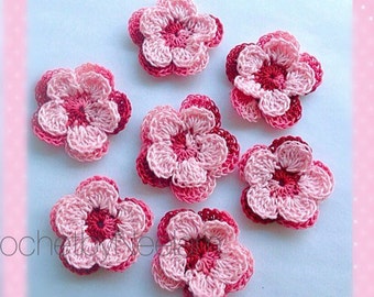 Crochet flower pattern, flowers and leaves crochet pattern, applique flowers, 2 layer flower pattern