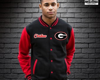 University of Georgia GO DAWGS!!! Fleece Letterman Jacket/UGA Bulldogs/uga go dawgs/uga bulldogs/university of georgia bulldogs