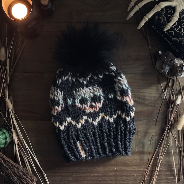 Gorro de esqueleto - Crea tu propio gorro // Stitch Witchery Co., para mujer, hombre y unisex, gorro de punto, gorro de calavera, Halloween