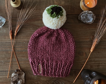 Gorro con pompón de ojo // Stitch Witchery Co., para mujer, hombre y unisex, gorro de punto, otoño, pompón personalizado, de temporada, Halloween, terrorífico