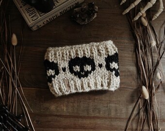 The Skelly Ear Warmer - BYOB (Build Your Own Beanie) // Stitch Witchery Co.,  Unisex, knit ear warmer, skull ear warmer, knit headband