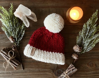 Kid's Santa Hat Double Brim Beanie // Stitch Witchery Co., Kid’s, Unisex, knit beanie, seasonal, Santa hat, Christmas, Xmas
