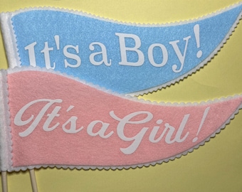 Baby Shower Gender Reveal Party Decor, Felt Pennant Flag
