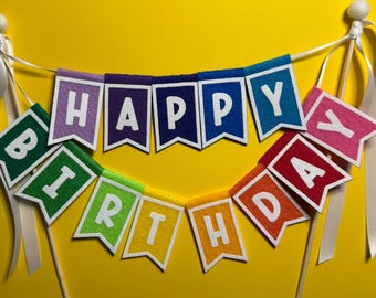 Felt Rainbow Birthday Cake Topper Banner, Party Decor Garland