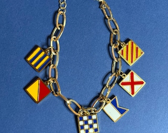 GO NAVY Nautical Flag Charm Bracelet