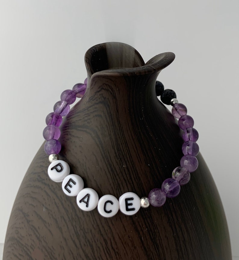 Personalized amethyst and lava bead essential oil diffuser bracelet