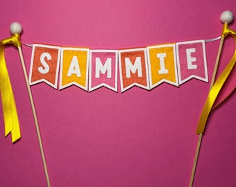 Personalized Felt Flag Cake Topper, Birthday Party Garland