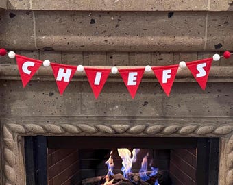 Red and Yellow Felt Pennant Garland, Football Decoration, Kansas City Football