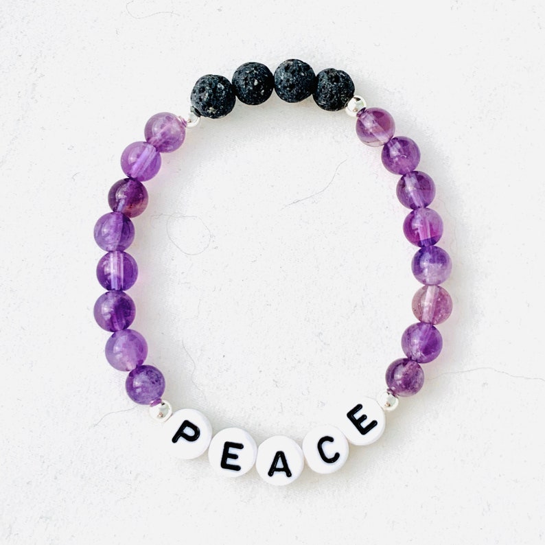 Personalized amethyst and lava bead essential oil diffuser bracelet