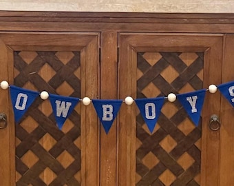 Silver and Blue Garland, Dallas Football Banner, Football Decoration