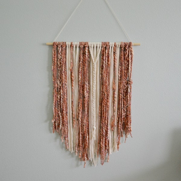 Boho Macrame Wall Hanging | Rust, Rose Blush Pink and Cream Yarn | Boho Nursery | Minimalist | Wall Decor| Wall Hanging | Boho Farmhouse