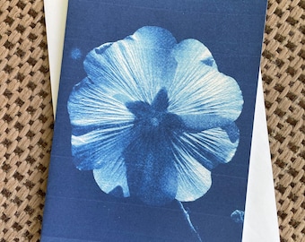 Cyanotype Art Card: Hollyhock - from original cyanotype art