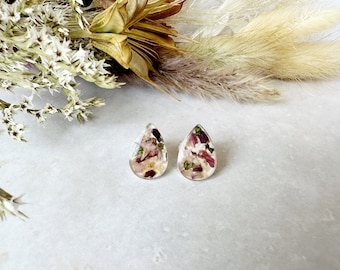 Flower Memorial Tear Post Earrings: Flower Petals from Wedding, Funeral, Baptism, Shower, Anniversary, Birth, Special Occasion