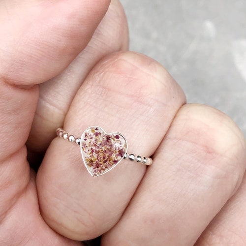 Flower Memorial Dainty Circle Ring Plain Bandflower Petals Etsy