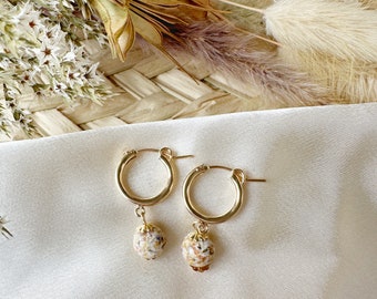 Gold Hoop Earrings: Flower Petals from Wedding, Funeral, Baptism, Shower, Anniversary, Birth, Special Occasion