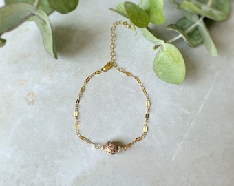 Flower Memorial Gold Single Bead Bracelet:Flower Petals from Wedding, Funeral, Baptism, Shower, Anniversary, Birth, Special Occasion