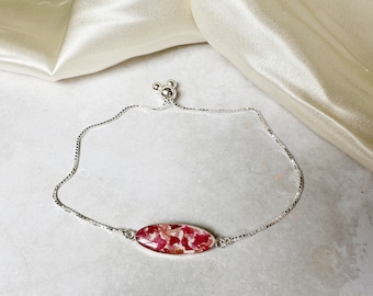 Flower Memorial Oval Link Bracelet:Flower Petals from Wedding, Funeral, Baptism, Shower, Anniversary, Birth, Special Occasion